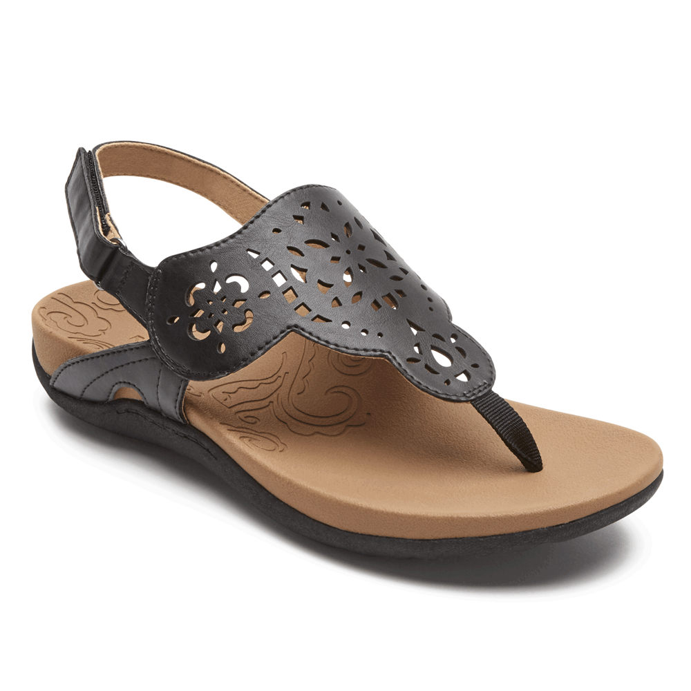 Rockport Sandaler Dame Svart - Ridge Circle Cutout Thong - LWNV65402